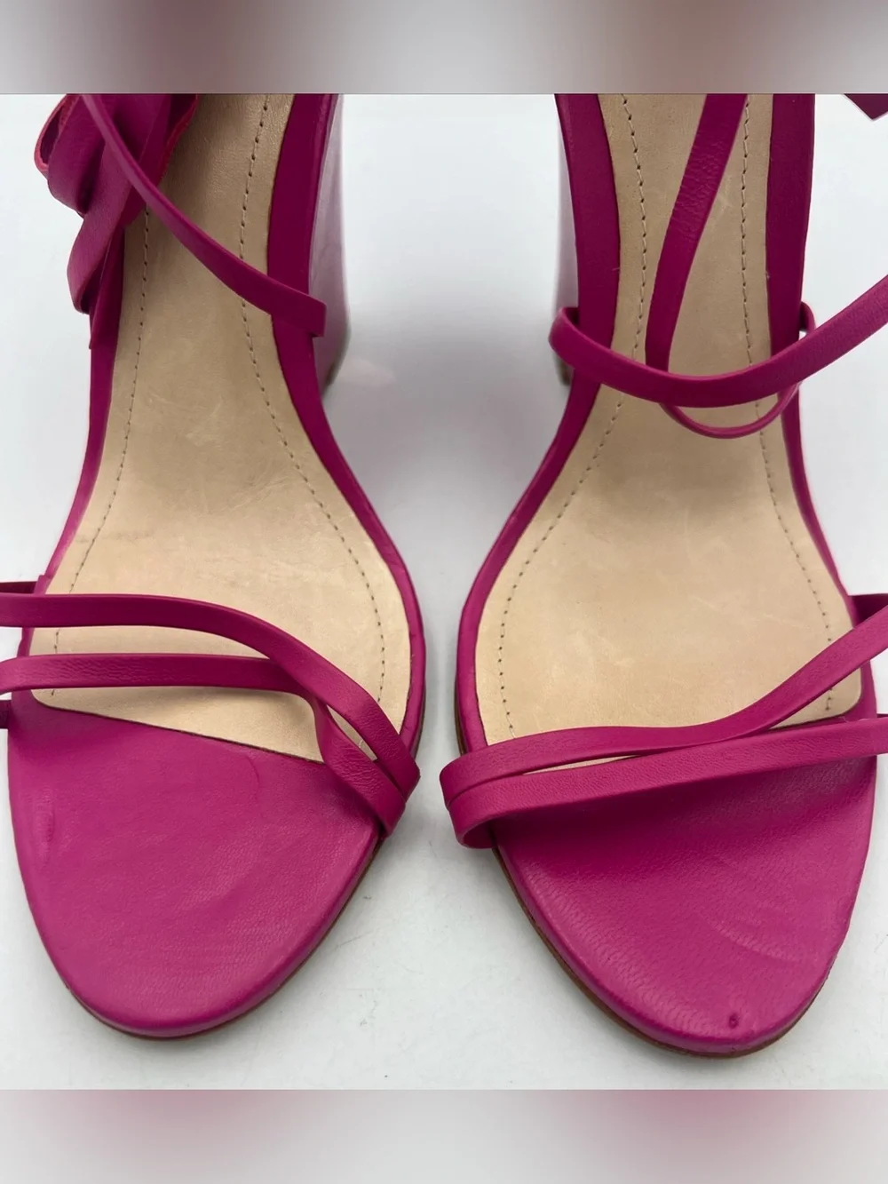 SCHUTZ Deonne Strappy Fuchsia Wedge Nappa Leather Sandals Ankle Strap Size 8.5B
